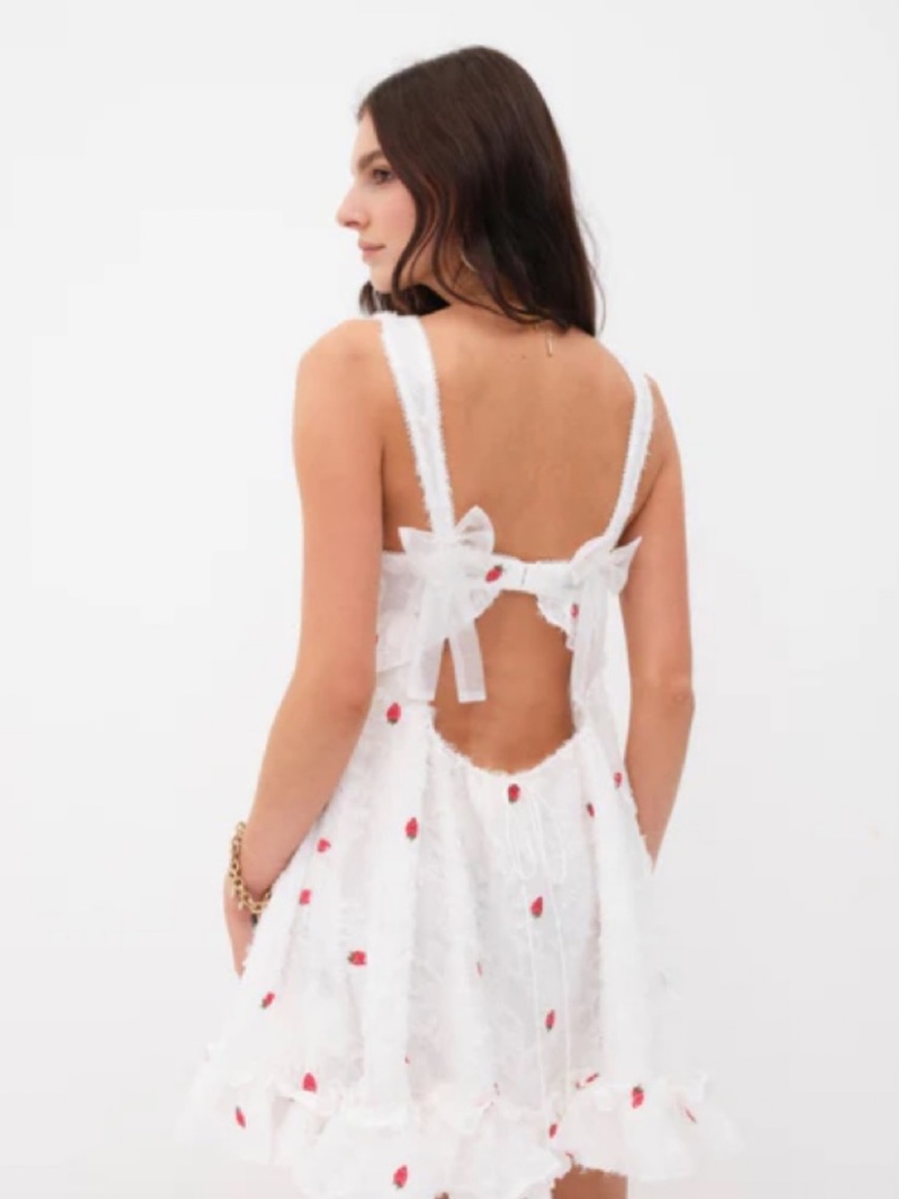 For Love And Lemons - Tesoro Mini Dress - Strawberry Embroidered Accents - Bows
